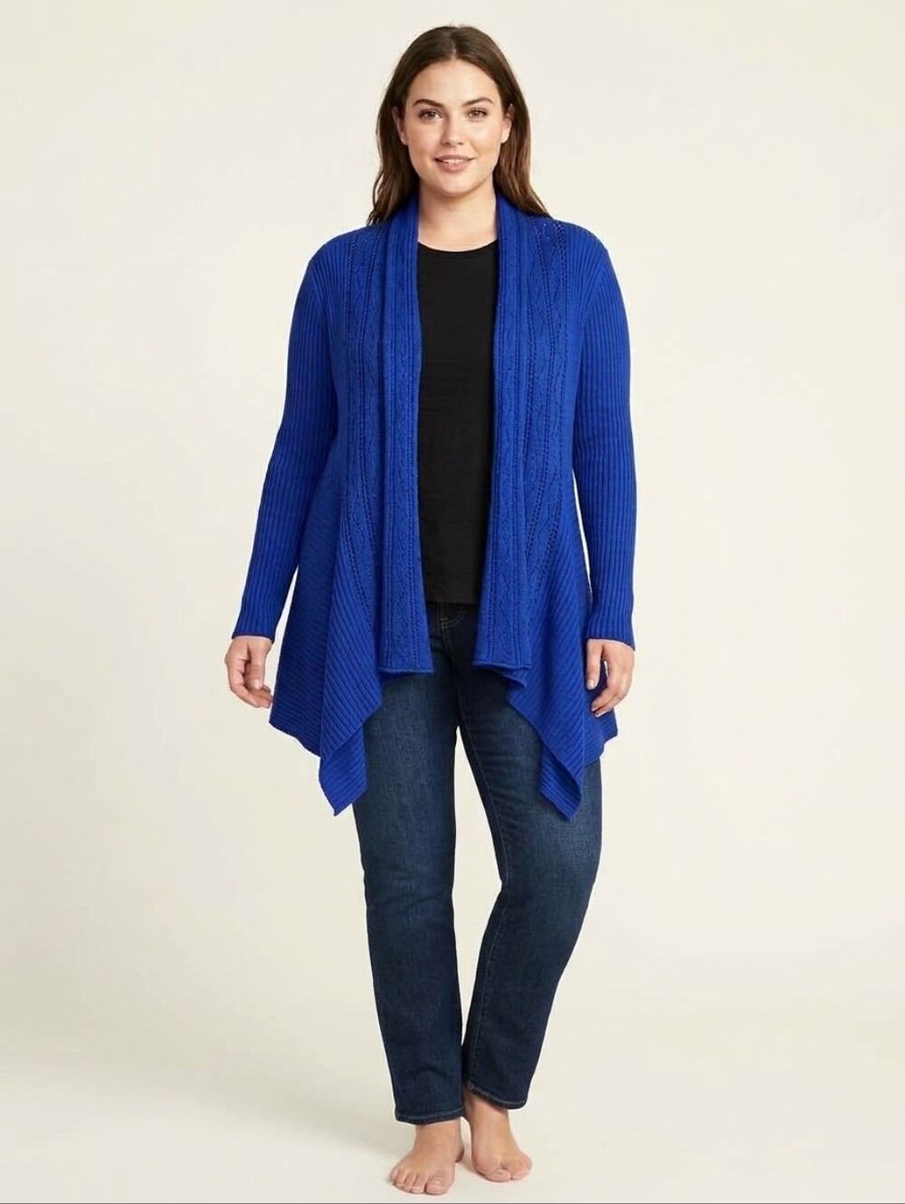J. Janet M Cobalt Royal Blue Open Knit Lace Waterfall Cardigan M/L